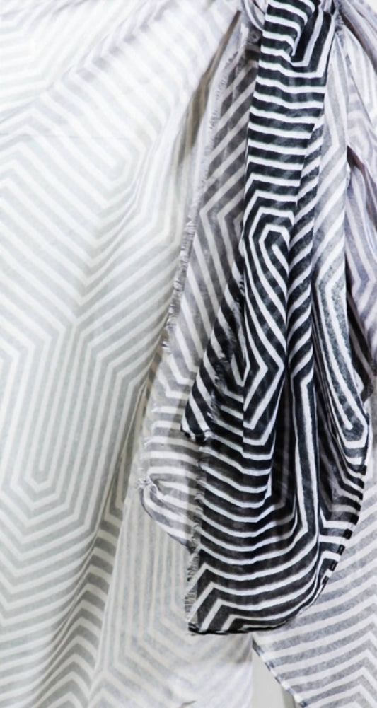 Melissa Masse - Women's Geometric Print Scarf - accessories - grey - rayon