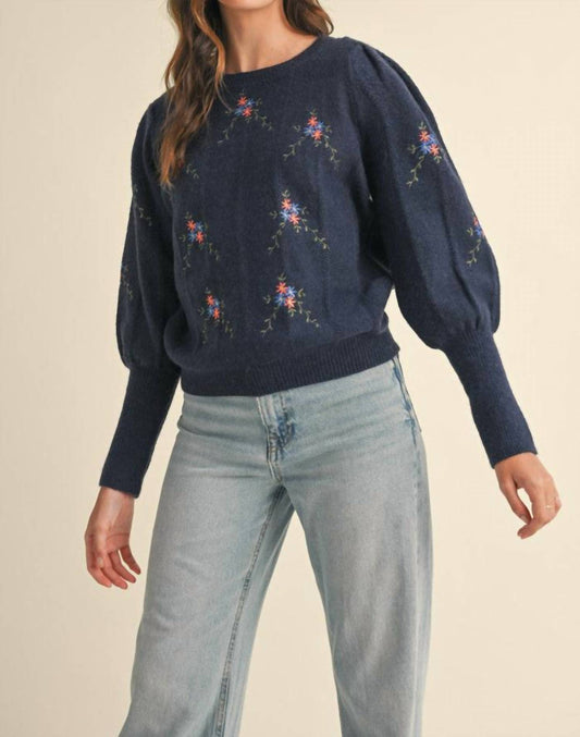 &Merci - Flower Embroidered Sweater - blue - clothing - cotton - blend