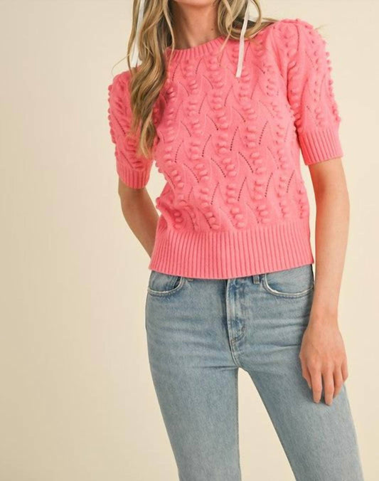 &Merci - Popcorn Knit Short Sleeve Sweater - acrylic - clothing - crew