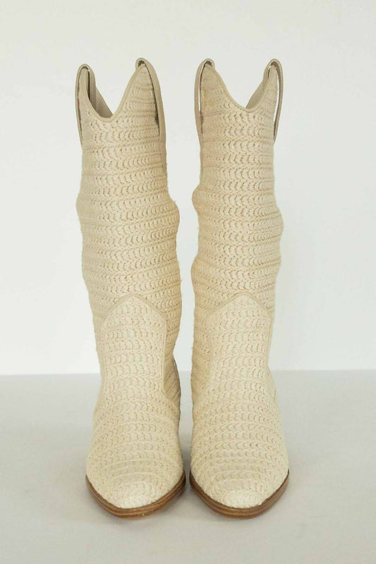 Mia Shoes - Women's Jenah Leather Raffia Boots - beige - heeled - boots - shoes