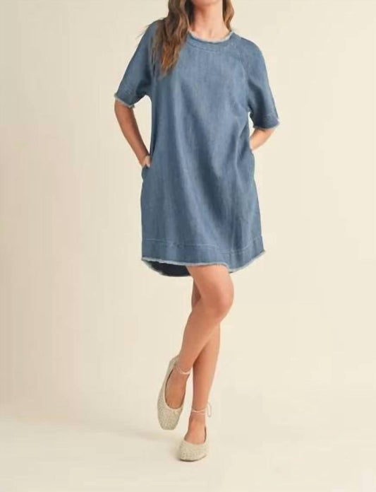 Miou Muse - Raw Edge Detail Denim Dress - blue - clothing - dresses