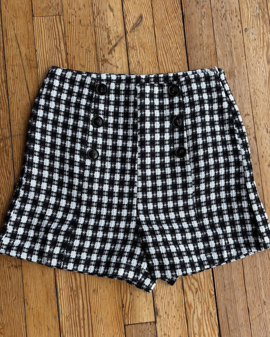 Mittoshop - Plaid Button Detail Shorts - black - clothing - high - waist