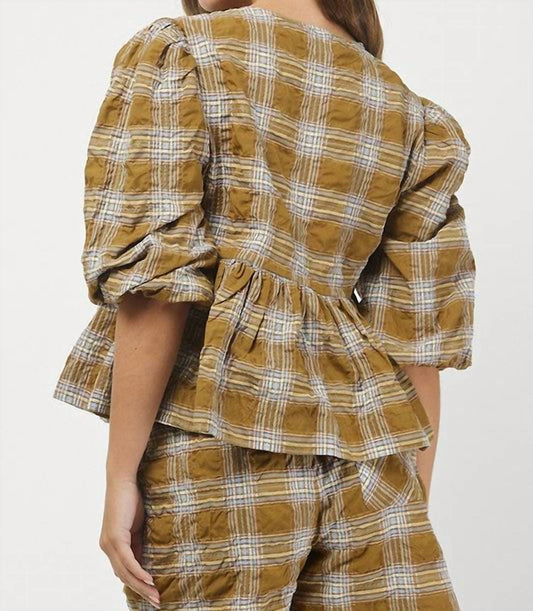 Needii - Plaid Peplum Top - blouses - clothing - green