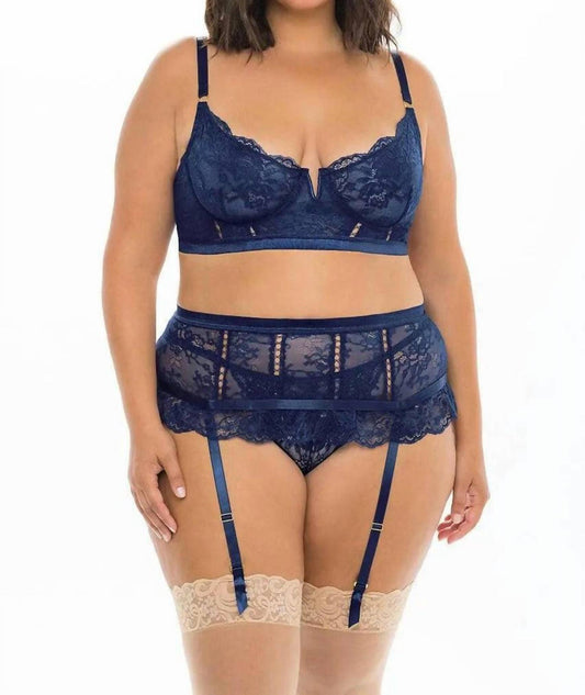Oh La La Cheri - Adrienne 3 Piece Set - Plus - blue - bras - clothing