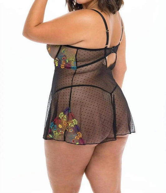 Oh La La Cheri - Isla Embroidered Babydoll - plus - black - women -