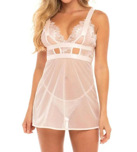 Oh La La Cheri - Janet Eyelash Lace and Mesh Babydoll Set - chemises - clothing - intimates