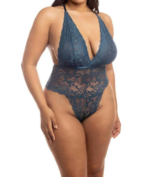 Oh La La Cheri - Jeana All Over Lace Teddy - Plus Size - blue - bodysuits - clothing