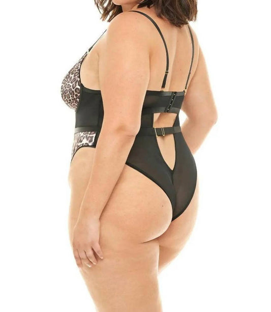 Oh La La Cheri - Journee Leopard Print Teddy - Plus Size - black - bodysuits - clothing