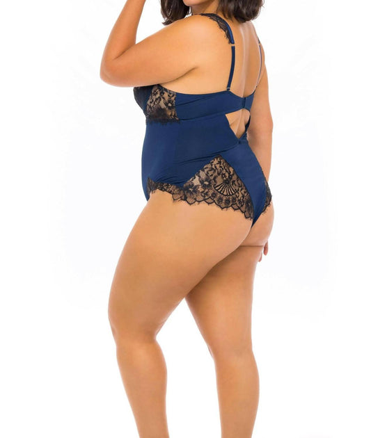 Oh La La Cheri - Nicole Teddy - Plus - blue - bodysuits - clothing