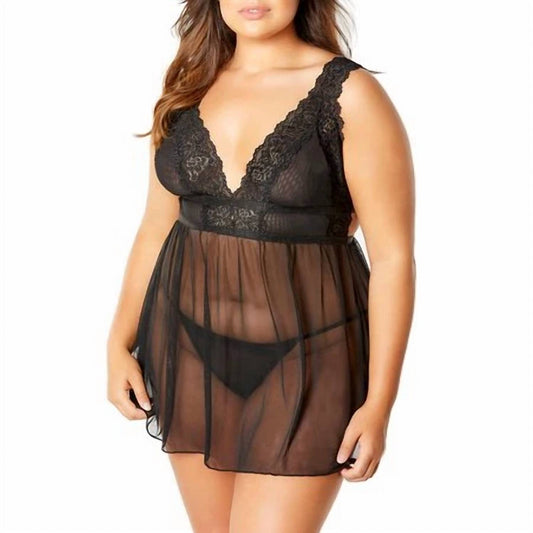 Oh La La Cheri - Nora Floral Lace And Mesh Babydoll - Plus - black - bras - clothing
