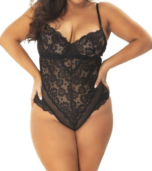 Oh La La Cheri - Page Underwire All Lace Teddy - Plus - black - bras - clothing