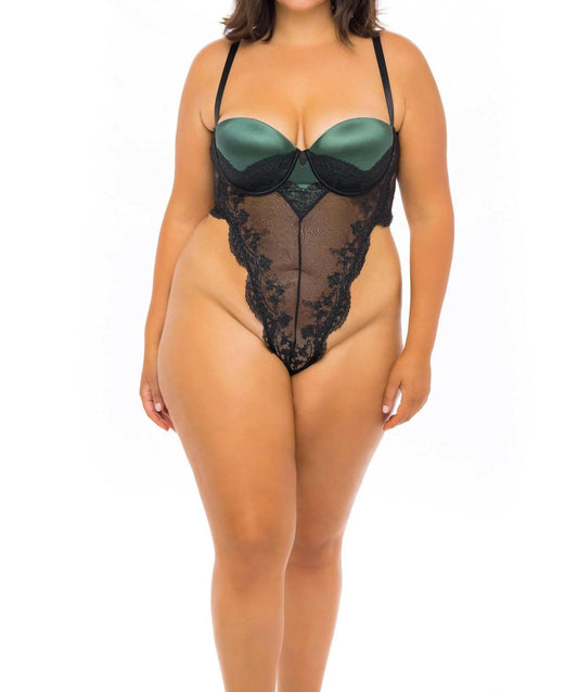 Oh La La Cheri - Paulette Embroidered Teddy - Plus - black - bras - clothing