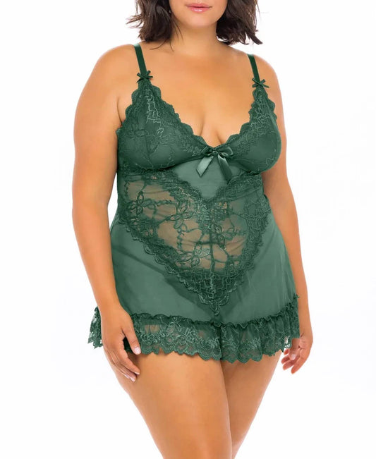 Oh La La Cheri - Valentine Babydoll - Plus - bras - clothing - green