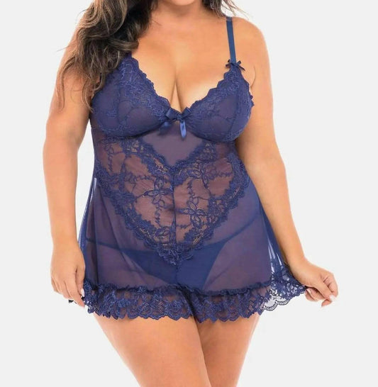 Oh La La Cheri - Valentine Babydoll - Plus - blue - bras - clothing