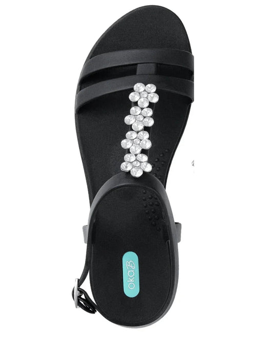 Oka - B - Women's Tally Rhinestone Sandal - black - sandals - shoes