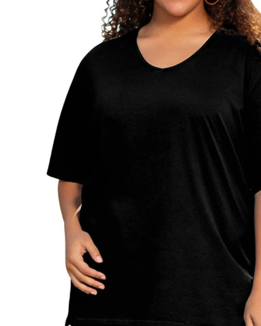 On The Plus Side - Jersey V - neck Short Sleeve Tee - Plus - black - clothing - cotton - blend