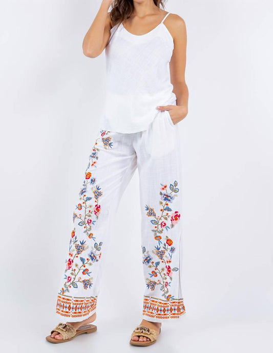Paparazzi - Linen Blend Embroidered Slit Side Pant - clothing - directbrandpartner - floral