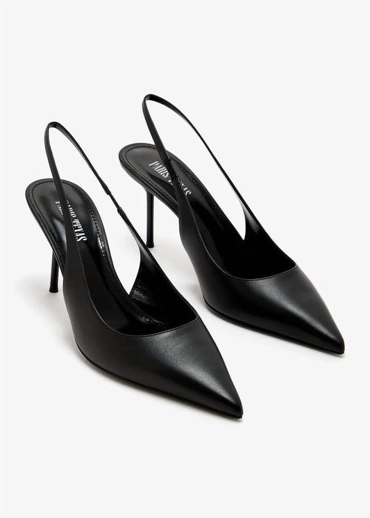 Paris Texas - Women's Lidia Slingback Pointed - toe Pin Heels - black - heels - leather