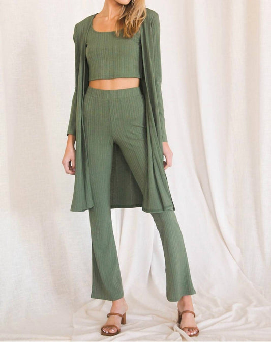P.Cill - 3 Piece Rib Knit Set - clothing - green - loungewear
