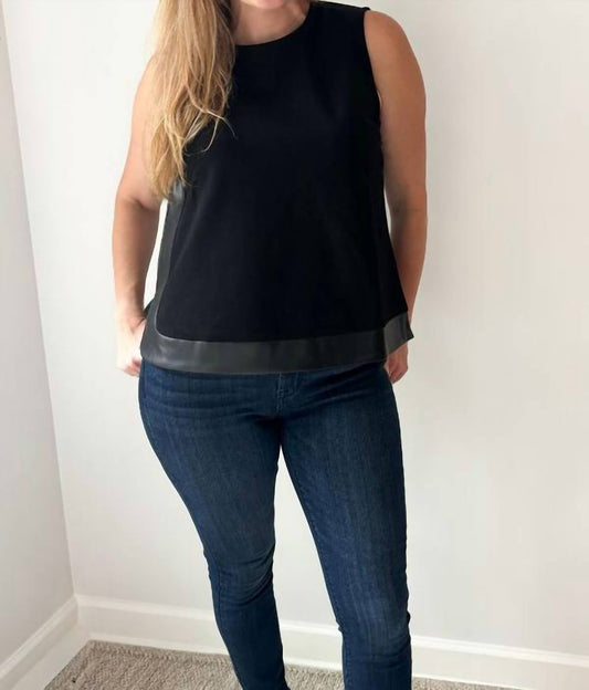 P.Cill - Faux Leather Contrast Top - black - blouses - clothing