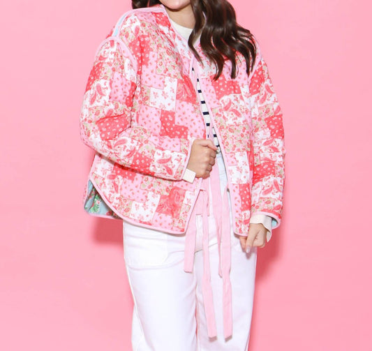 Peach Love - Reversible Cotton Print Quilted Jacket With Bows - casual - jacket - clothing - jackets