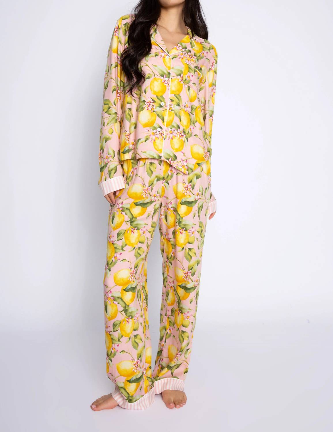 Set PJ Salvage Full Bloom Long Sleeve Pajama Top In Lemon Lemon