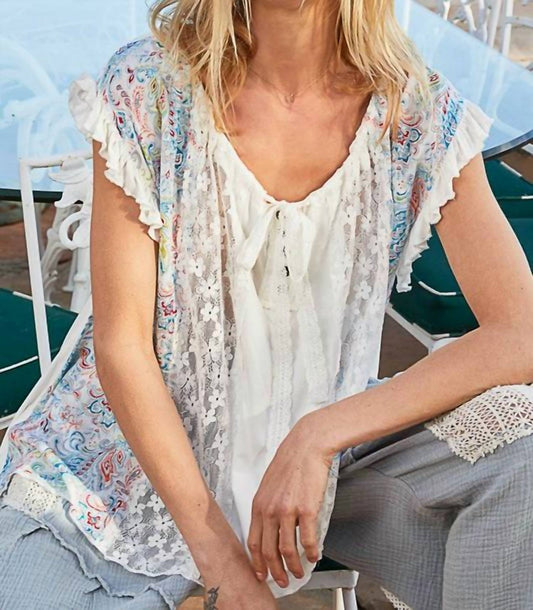 Pol - POL Lace and Floral Knit Top - Ivory - clothing - shirts - tees - short - sleeve