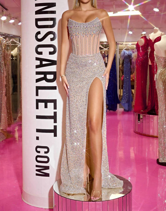 Portia&Scarlett - Scoop Corset Beaded Evening Gown - beige - clothing - dresses