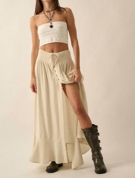 Promesa - Front Slit Crepe Maxi Skirt - beige - clothing - cotton