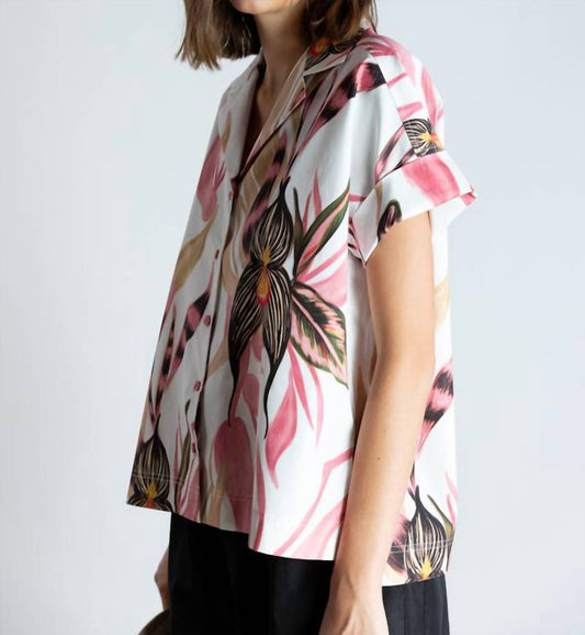 Psophia - Botanical Watercolor Leaf Print Shirt - button - down - shirts - clothing - cotton - blend