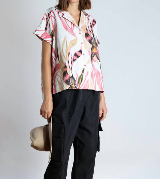 Psophia - Botanical Watercolor Leaf Print Shirt - button - down - shirts - clothing - cotton - blend
