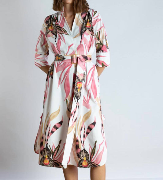 Psophia - Botanical Watercolor Leaf Print Tunic Dress - clothing - cotton - blend - dresses
