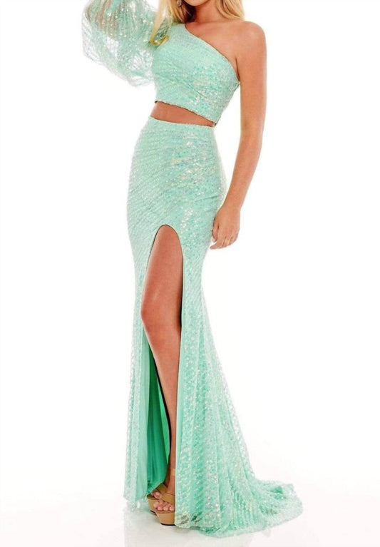 Rachel Allan - Two - piece Sequin Single Shoulder Prom Dress - clothing - dresses - green