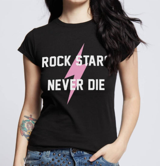 Recycled Karma - Rock Stars Never Die Baby Tee - black - clothing - cotton