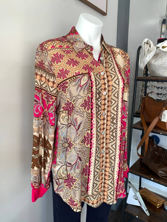 Renuar - Mixed Print Blouse - blouses - brown - clothing