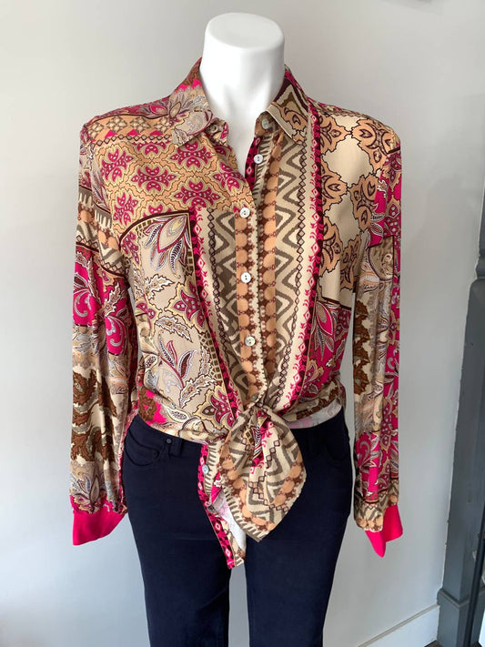 Renuar - Mixed Print Blouse - blouses - brown - clothing