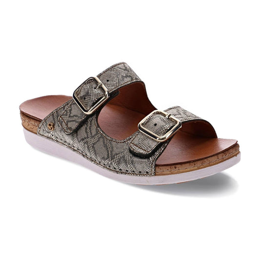 Revere - Women's Brighton 2 Strap Slide Sandal - grey - leather - sandals