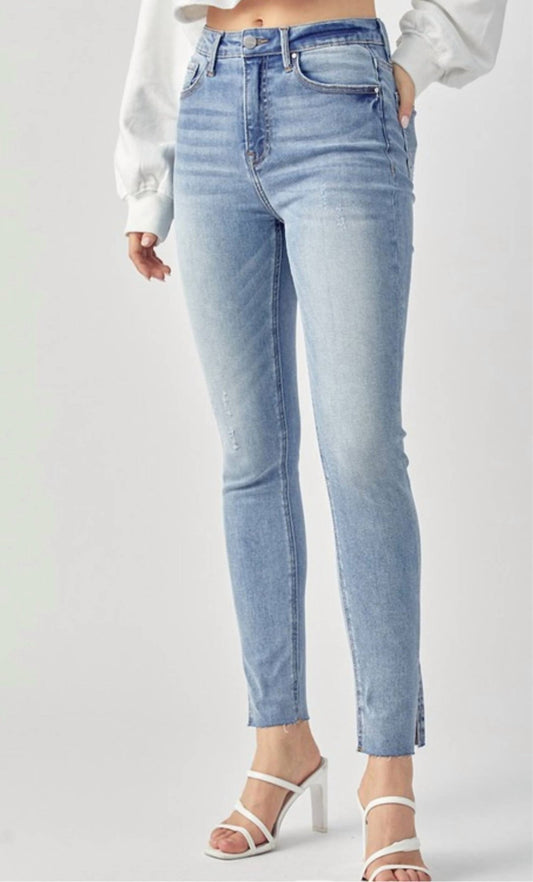 Risen - High Rise Relaxed Fit Skinny Jeans - blue - clothing - denim