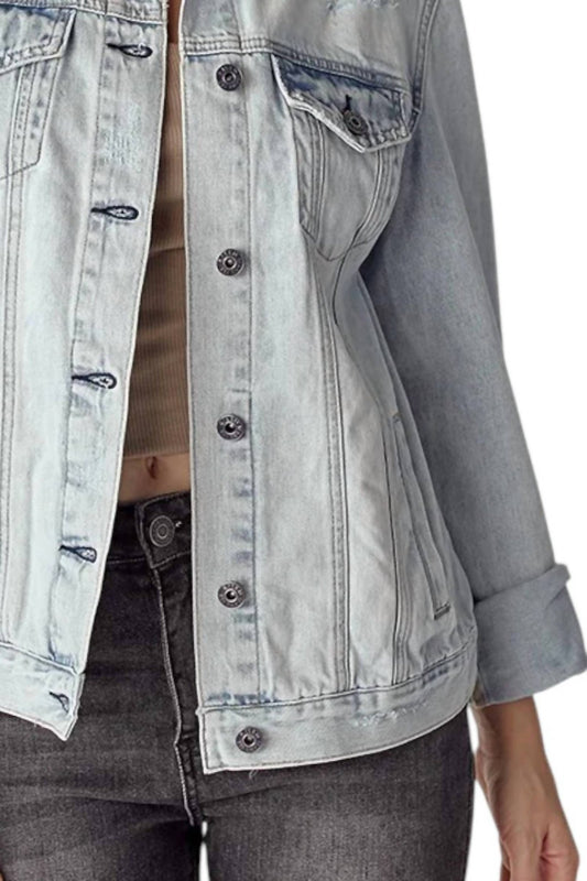 Risen - Relaxed Vintage Distressed Denim Jacket - blue - clothing - cotton