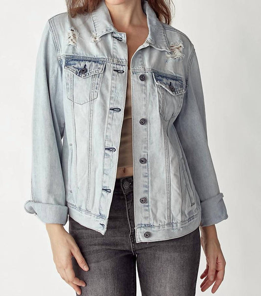 Risen - Relaxed Vintage Distressed Denim Jacket - blue - clothing - cotton