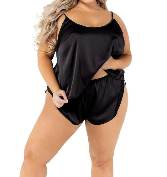 Roma Confidential - Soft Satin Tulip Short Set - Plus - black - clothing - loungewear