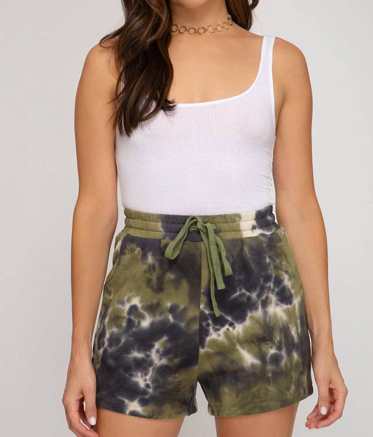 She + Sky - Tie Dyed French Terry Knit Shorts - clothing - cotton - green