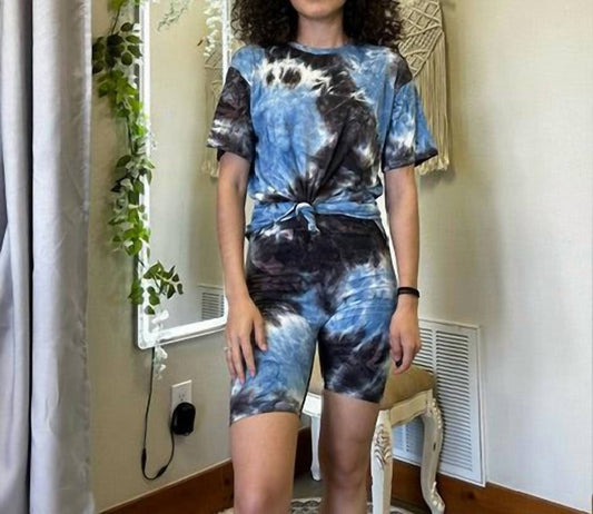 She + Sky - Tie Dyed Knit Biker Shorts - bike - shorts - blue - clothing