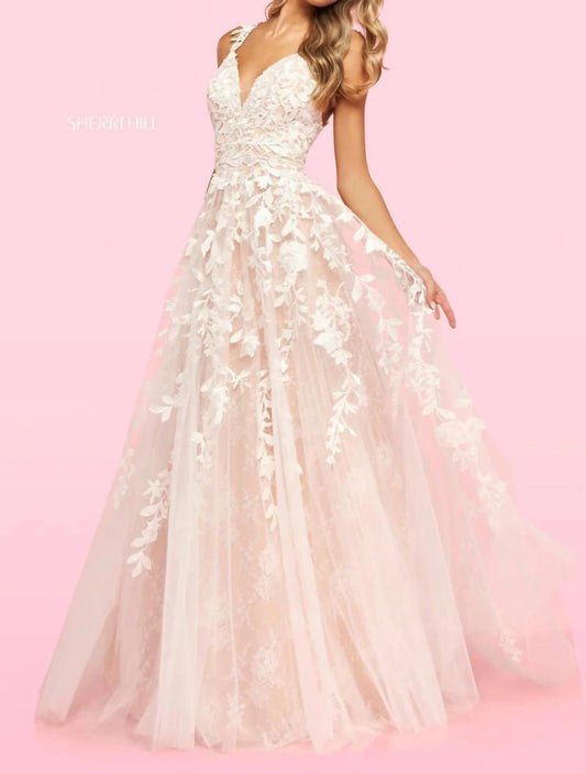 Sherri Hill - Leaf Lace Appliqué A - line Ballgown - clothing - dresses - wedding