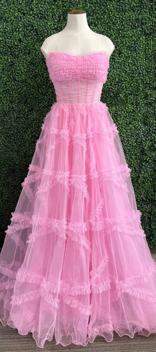 Sherri Hill - Strapless Sheer Corset A - line Ballgown - clothing - dresses - pink