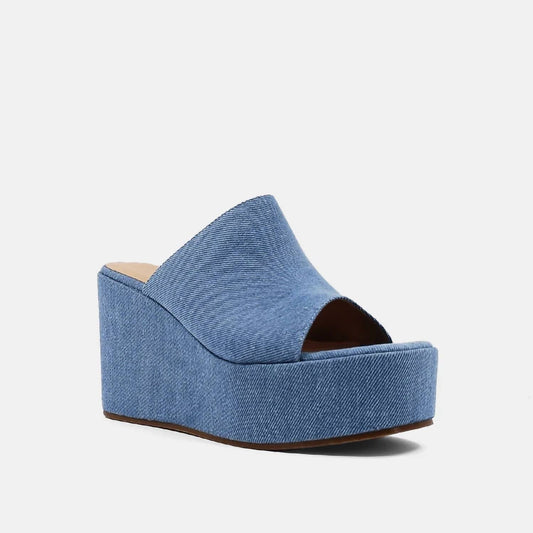 Shu Shop - Women's Ilaria Denim Wedge Sandals - blue - shoes - wedges