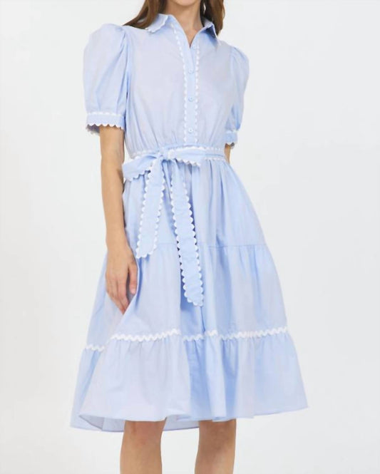 Stellah - Ricrac Trim Shirt Dress - blue - clothing - dresses