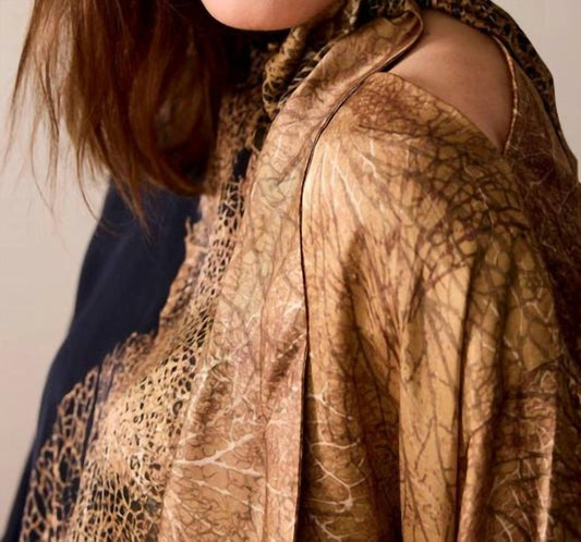 Summum - Bow Tie Top Border Print - blouses - brown - clothing