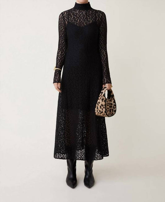 Suncoo - Ciara Lace Midi Dress - black - clothing - cotton - blend