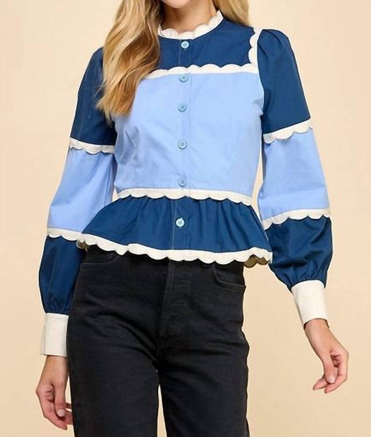 Tcec - Peplum Color Block Top - blouses - blue - clothing